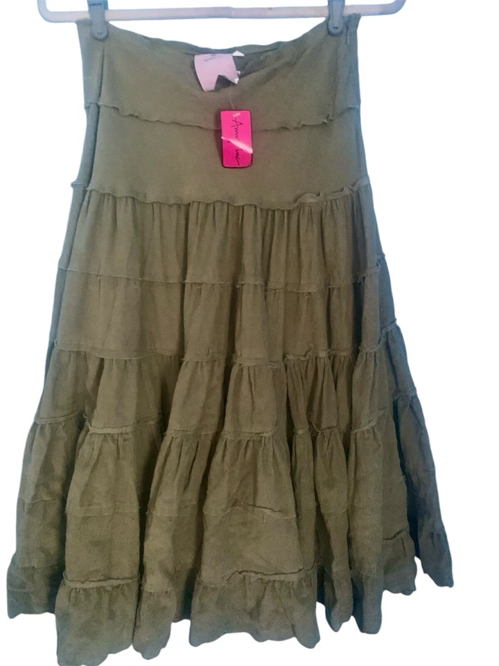 Candela NYC VTG Y2K Tiered Olive Green Corduroy Maxi Skirt Hippie Boho NWT S - Image 1 of 4