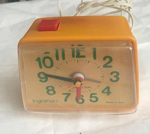 Vtg Ingraham Square Desk Alarm Clock Orange Green SOLD FOR PARTS ONLY Cover