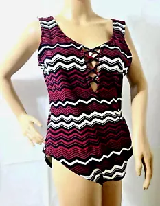 FOREVER 21+ Plus Size Wine/White/Black Chevron Design Bodysuit. Size 1X. - Picture 1 of 11