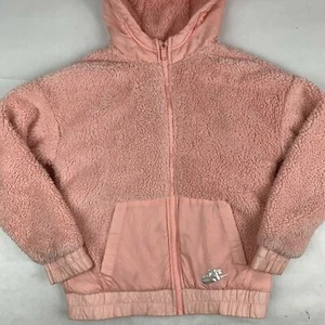 Nike Girl's Sherpa Full Zip Hooded Jacket Coat Light Pink CZ4624 MSRP $75 NWT - Picture 1 of 2