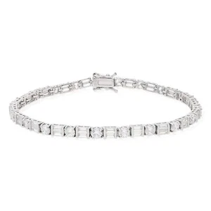 10.25CT Round Baguette CZ Silver Tennis Bracelet 7" 8" - Picture 1 of 7