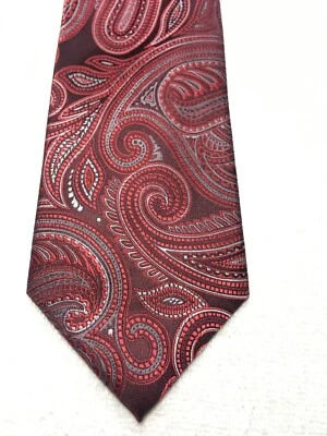 DAVID TAYLOR MENS TIE BURGUNDY GRAY RED PAISLEY 3.25 X 60 NWOT - Image 1 of 4