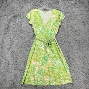 Sunny Leigh Faux Wrap Dress Women's S Green Mixed Animal Print Beach Tropical - Picture 1 of 10