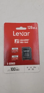 Lexar E-Series 128GB Micro SD Card 2 Pack, microSDXC UHS-I Flash + Adapter - Picture 1 of 2