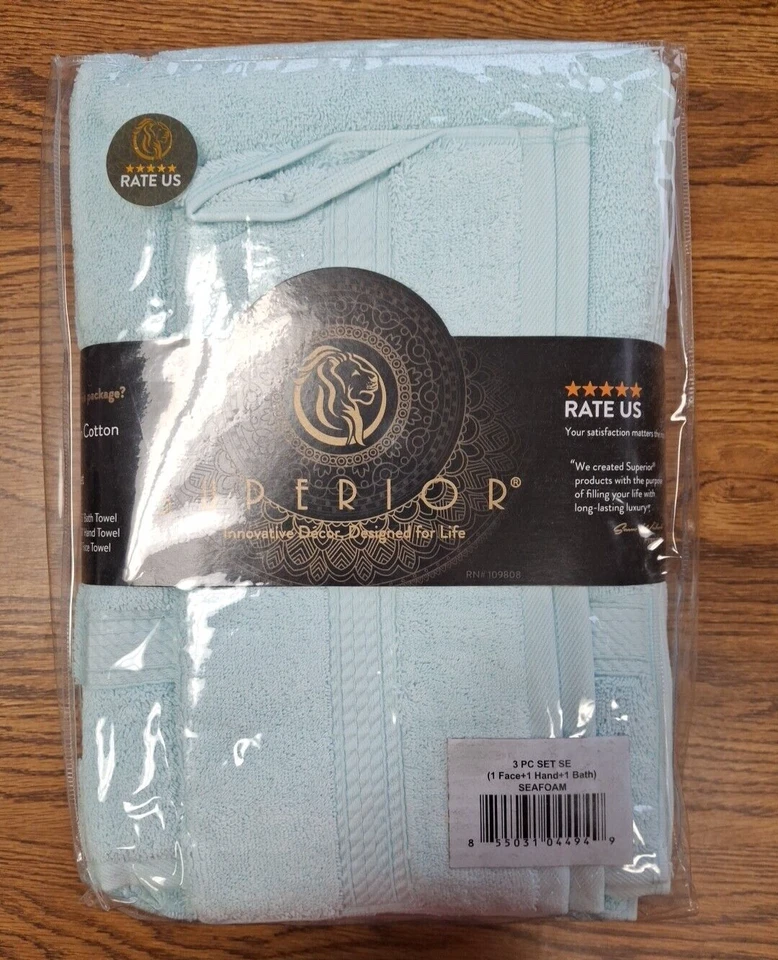 Superior Egyptian Cotton 3-piece Towel Set Seafoam - Image 1 of 1