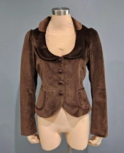 REBECCA TAYLOR Brown Velvet Wide Neck Fitted Bodice Cropped Blazer Jacket M - Picture 1 of 10