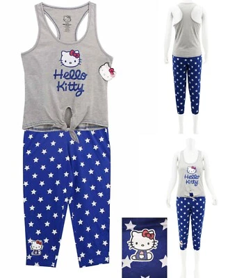 NUEVO CON ETIQUETAS Hello Kitty "American Kitty" Mujer Pantalones y Camiseta sin mangas Pijama S,M,L,XL Foto 1 de 4
