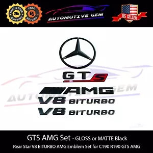 GTS AMG V8 BITURBO Star Emblem Red Black Badge Combo Set for Mercedes C190 R190 - Picture 1 of 8