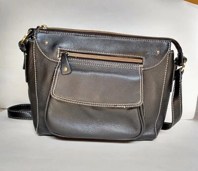 Croft & Barrow Cartera de Cuero Negra Bandolera Bolso de Hombro Bolso de Mano Cremalleras Bolsillo Foto 1 de 4