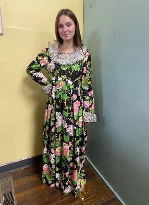 Vestido Floral Negro Vintage Años 60’s/70’s JANE MARTIN II M Foto 1 de 4