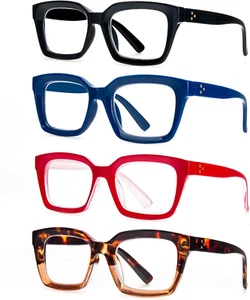4 Pack Oversized Reading Glasses,Oprah Style Fashion Cute Readers for Women Blue - Picture 1 of 6
