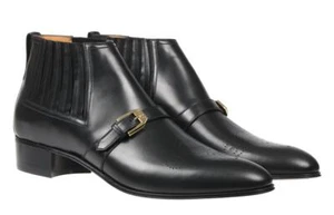 NEW GUCCI MEN'S BLACK LEATHER LOGO BOOTS ANKLE SHOES 14.5/US 15 - Picture 1 of 6