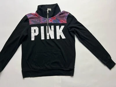 Sudadera ROSA Mujer XS Negra Logo Spellout Floral 1/4 Cremallera Manga Larga Simulación Foto 1 de 4