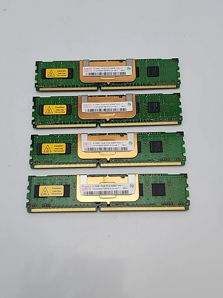 Lot of 4 Hynix 2GB DDR2 PC2-4200F-444-11 ECC Server Memory HYMP525B72BP4N2-C4 AB - Image 1 of 4