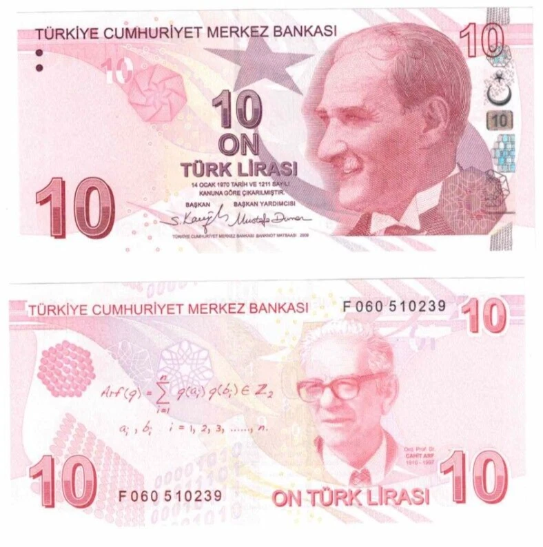 2022 Turkey 10 Turkish Lira Banknote P223f Prefix F UNC Latest issue - Image 1 of 1