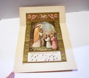 Certificado de Primera Comunión 1936 lengua polaca Jesús y niños sin marco - Imagen 1 de 3