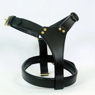 LEATHER DOG HARNESS ( PLAIN ) FULLY PADDED BRASS FITTING, SIZES S, M, L - Image 1 of 4