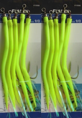 10 Fladen Gummi Mac Sand Eels 9/0 Cod Yellow Wreck Sea Foto 1 de 4