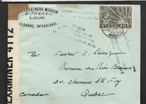 NYASALAND, KGV1 1941 CORREO MISIONERO CENSURADO, PADRES BLANCOS LIKUNI, ESCASO - Imagen 1 de 1