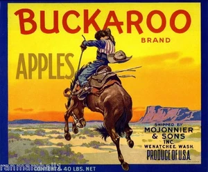 Wenatchee Buckaroo Cowboy Rodeo Apple Fruit Crate Box Label Art Print - Picture 1 of 1