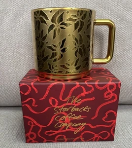 Tazza Starbucks ORO Poinsettia Natale 14 oz (2025 Edizione Limitata) NUOVA IN SCATOLA - Foto 1 di 8