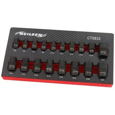 18pc Impact Female E Star Torx Socket Set 3/8" & 1/2" Drive E5 - E24 - 5832 - Image 1 of 2