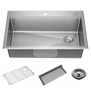 Delta Emery 33" Workstation Sink, Single Bowl w/ Ledge+Kit-Certified Refurbished - Picture 1 of 10