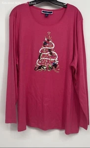 Karen Scott Womens Pink Long Sleeve Climbing Kitties Holiday Blouse Top Size 3X - Picture 1 of 6