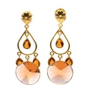 Einzigartiger Morganit Quarz Edelstein Handarbeit vergoldet Schmuck Ohrring 2,5" F733 - Bild 1 von 6