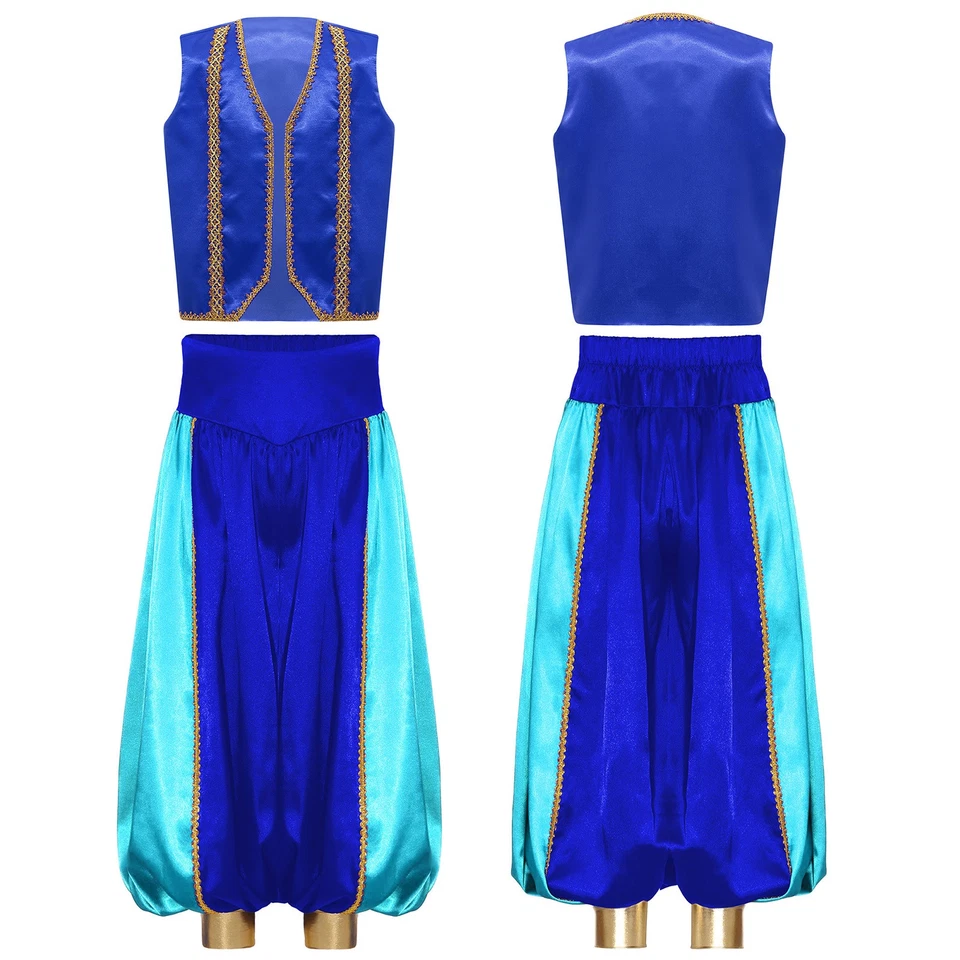 美国儿童男孩阿拉伯王子服装背心背心裤子套装万圣节角色扮演  — 第 1/1 张图片