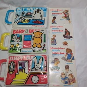 3 VTG Johnson & Johnson Soft Vinyl Books Lot Baby Bear Sleepy Bunny Happy Kitty - Picture 1 of 11