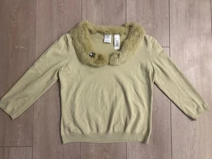 Emma James Liz Claiborne grüner Pullover mit Kaninchenfell abnehmbarer Kragen klein - Bild 1 von 7