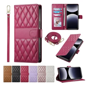 Grid Leather Wallet Cover Case For Motorola Edge 50 G55 G75 G45 G35 G72 G34 G54 - Picture 1 of 24