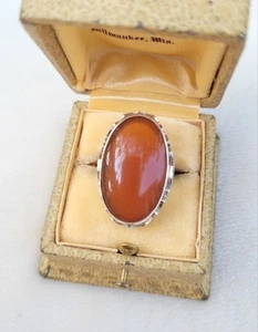 Vintage Orange Carnelian Filigree Sterling Silver Art Deco Ring Sz 4.25 - Picture 1 of 11