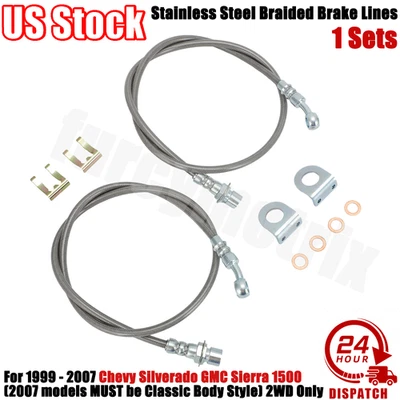 Stainless Steel Extended Brake Lines For 1999-07 Chevy Silverado GMC Sierra 1500 - Imagem 1 de 4