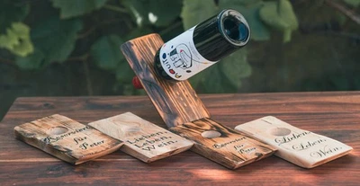 Schwebender balancierender Weinflaschenhalter Champagner Sekt Upcycle Holz - Bild 1 von 3