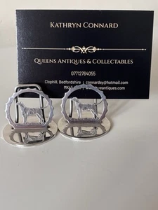 Antique Silver Pair Of Dog Hound Menu Place Card Holders Chester 1936 A Wilcox - Picture 1 of 14