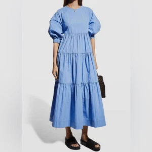 Co Essentials Women Blue Tiered Bubble Sleeve Midi Dress - Picture 1 of 13