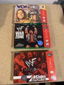 3 N64 WWE Spiele CIB, Spiele & Anleitungen sind versiegelt .Attitude ,War Zone, World Tour - Bild 1 von 5