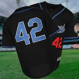 Men's Black Legend 42 Button Down Jersey Baseball Jersey Stitched Small to 3XL - Picture 1 of 6