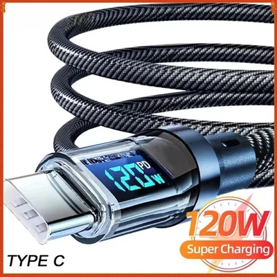120W Type C to Type C Cable Phone Super Fast Charging Cable With LED Display USB