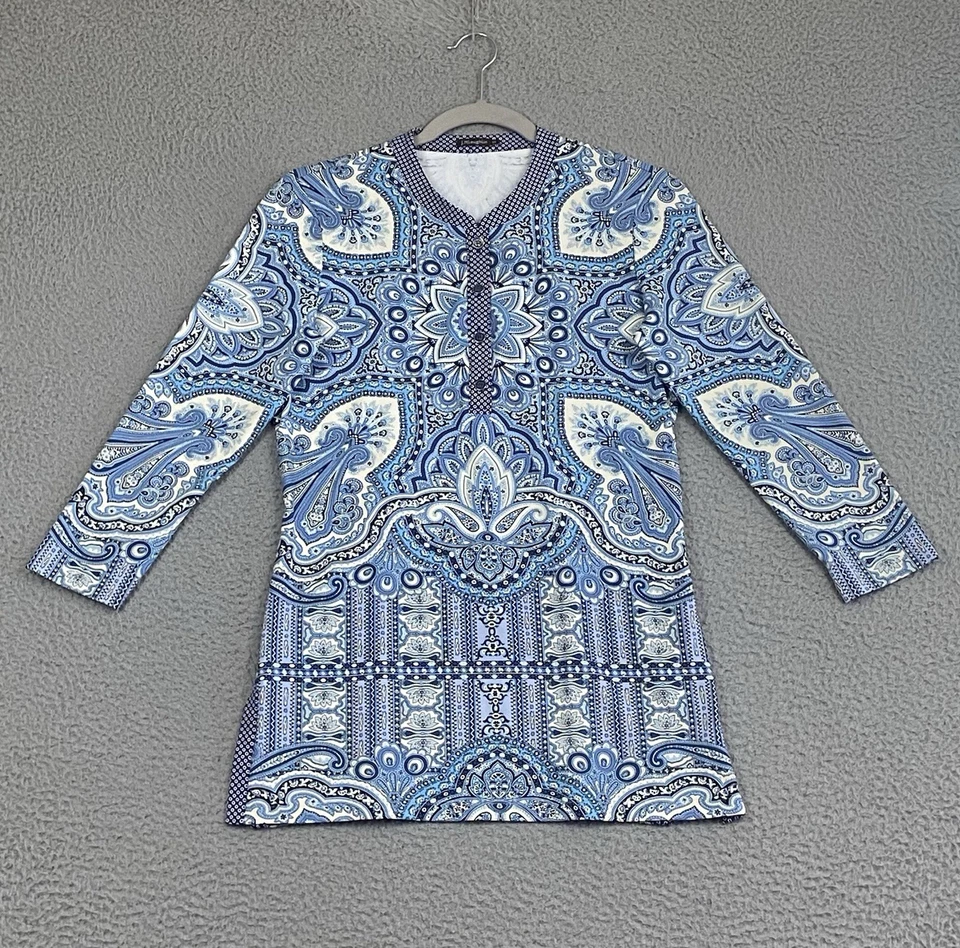 NUEVO J. McLaughlin Camisa Túnica Top Mujer Talla XS Catalina Tela Azul Paisley Nuevo sin Etiquetas Foto 1 de 4