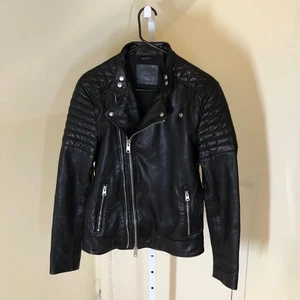 Allsaints EUC Men's Sarls Leather Biker Jacket Black Size S - Picture 1 of 4