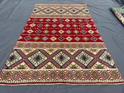 Handmade Afghan Khorjin Design Rug 4x6 ft – Tribal Red Wool Area Carpet - Image 1 of 4