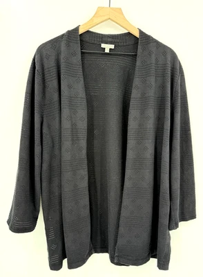 Talbots Sweater Womens XL Black Cardigan Roll Tab Lightweight Open Cotton - Image 1 of 4