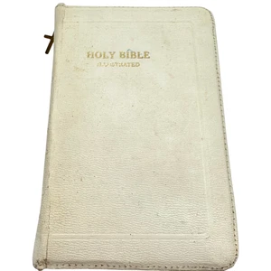 The Holy Bible King James Version Illustrated White Leather Compact Zipper Close - Bild 1 von 8