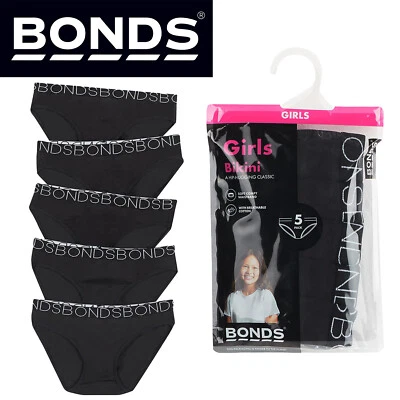 5 Pack Bonds Girls Bikini Kid Black Comfy Cotton Briefs Undies Underwear Panties - Image 1 of 4