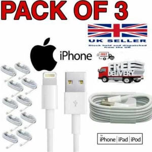 3X USB 1M Charger Sync Cable Lead for iPhone 8 7 6s iPad AIR 11 XR XS 12 13 - Picture 1 of 2