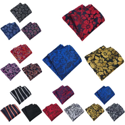 3 Packs Men’sPaisley Flower Pocket Square Handkerchief Wedding Stripe Hanky - Image 1 of 3