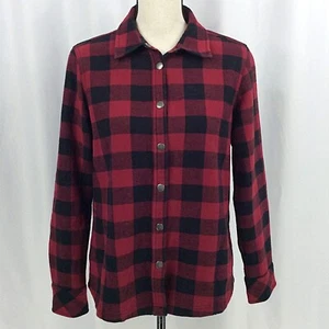 Orvis Women's Small Red Buffalo Plaid Fleece Lined Snap Shirt Jacket Shacket - Picture 1 of 11